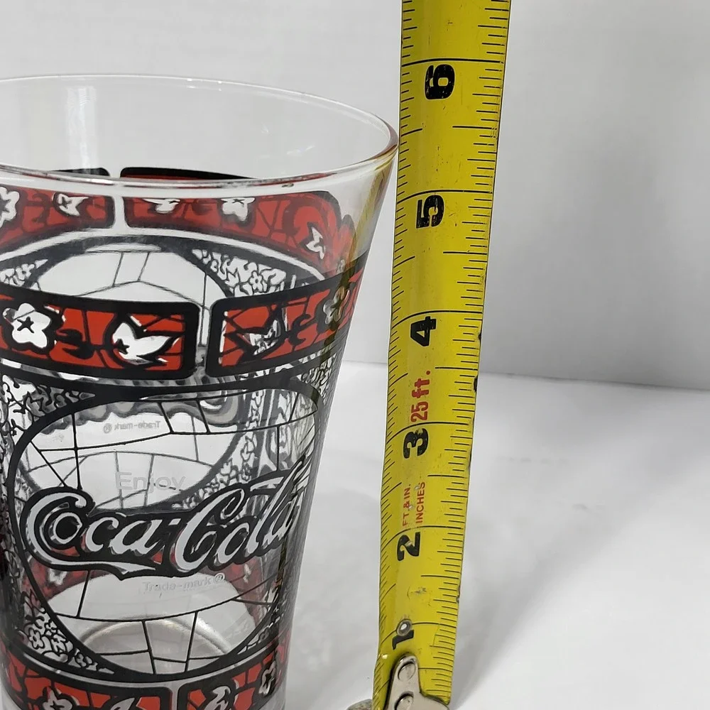 Vintage Coca-Cola Stained Glass Tiffany Style Drinking Glasses Set of 2 Red 5.5